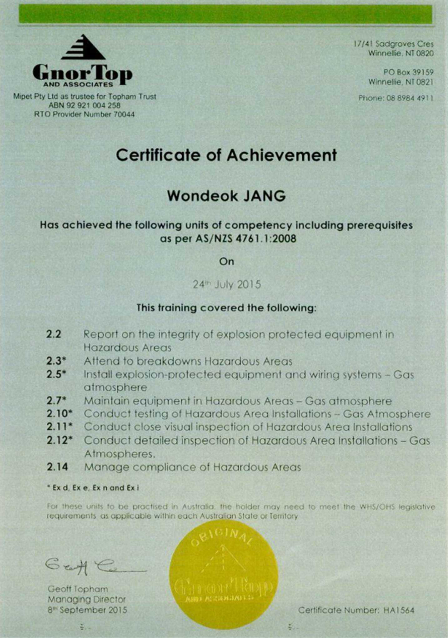 EEHA Certificate 14